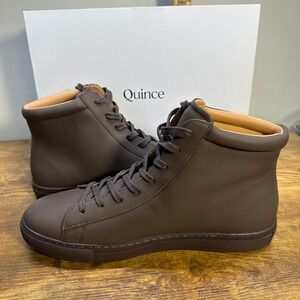 Quince Mens Leather High Top Sneakers Espresso Brown Minimalist Shoes Size 12
